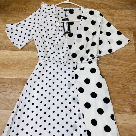 Nasty Gal Polka Dot Print Mix Frill Midi Dress - Picture 9 of 13